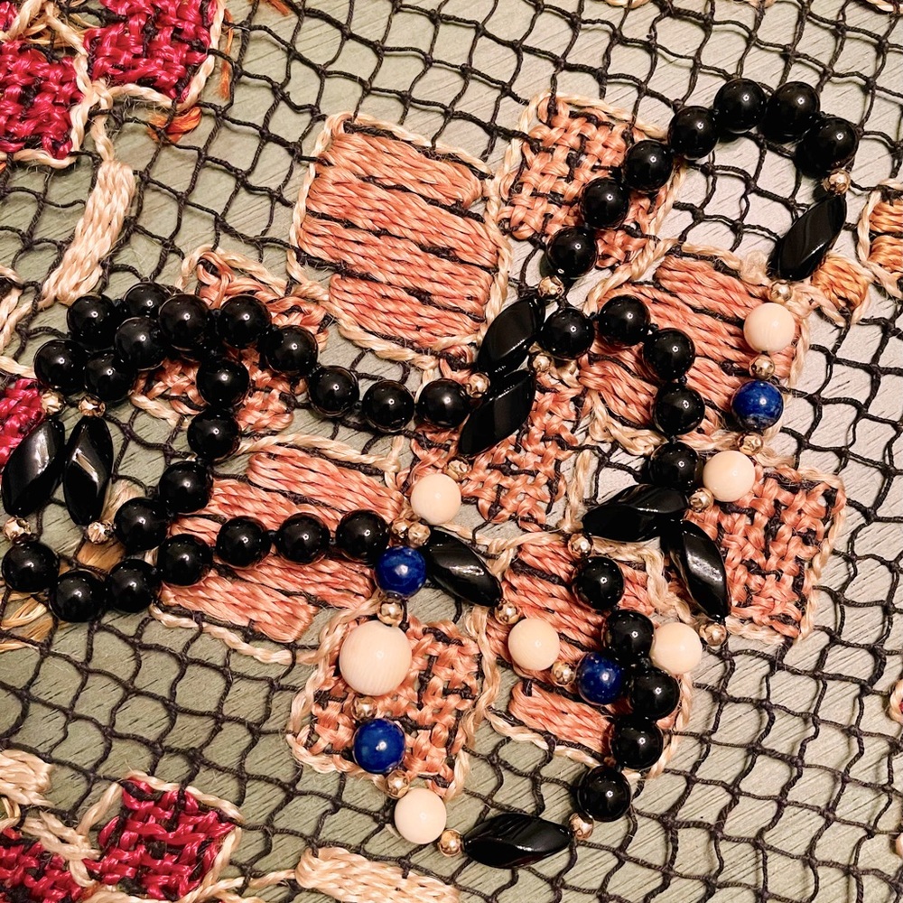 VTG SET BOHO Ivory Lapis Lazuli 18k gold beads Necklace & Earrings SET 1950s ♥️